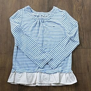 VINEYARD VINES STRIPE COTTON TEE WITH RUFFLED HEM GIRLS 14